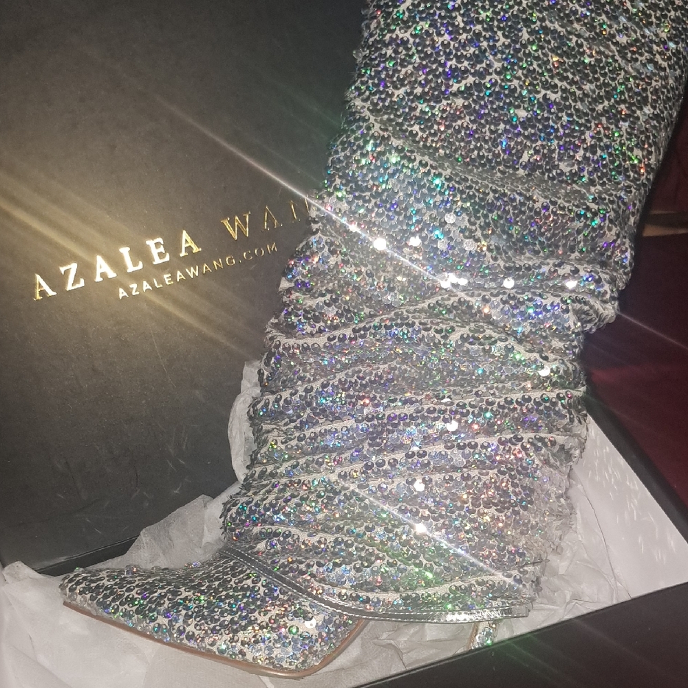 Azalea Wang Nebula Silver Sequin Heeled Boots